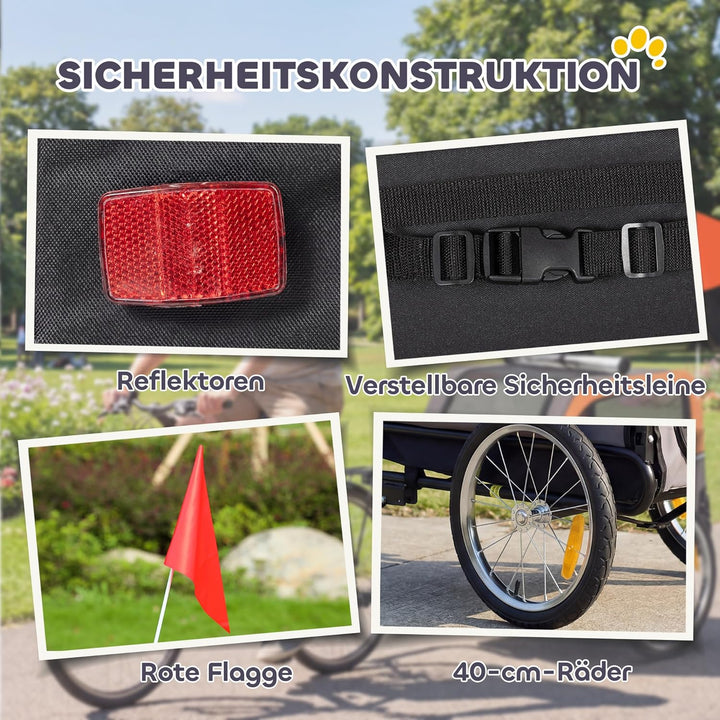 PawHut Hundeanhänger Faltbarer Fahrradanhänger mit Sicherheitsreflektoren 2 Türen Verstellbarer Lein