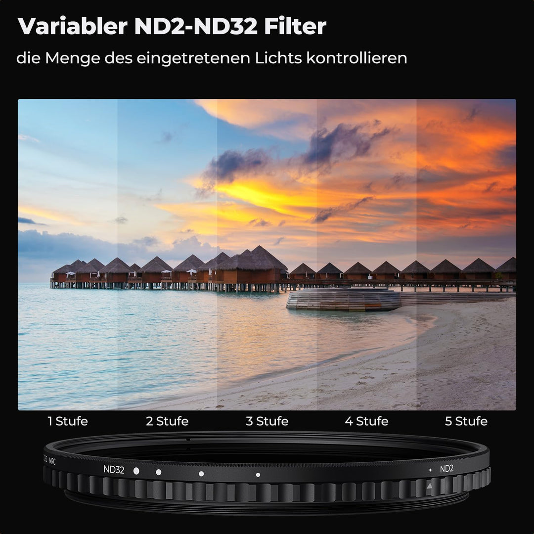K&F Concept Nano-X Serie ND Filter 58mm Variabler Graufilter ND2-32(1-5 Blendenstufen), 58mm