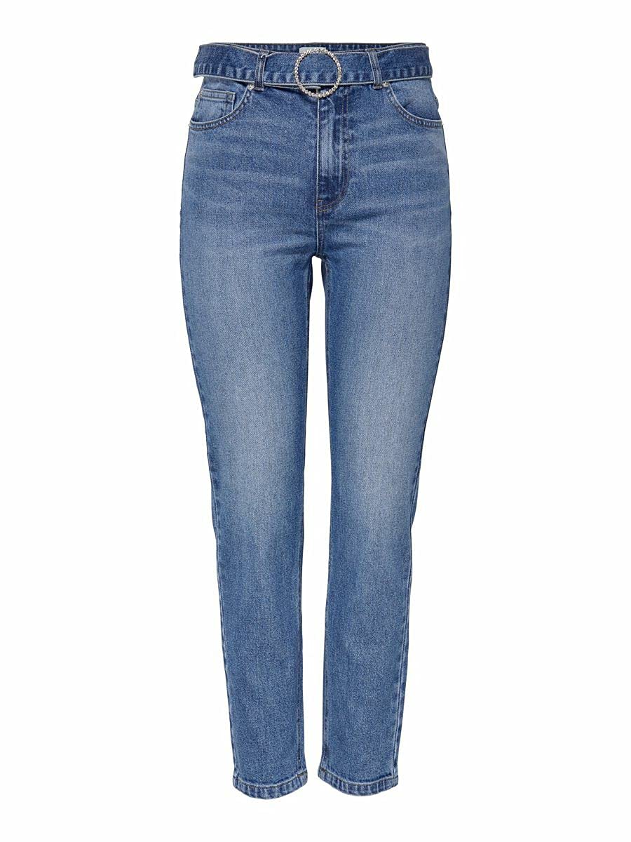 ONLY Damen Onlemily Life Hw Ankle Rs Belt DNM Bj Jeans 28W / 32L Medium Blue Denim, 28W / 32L Medium