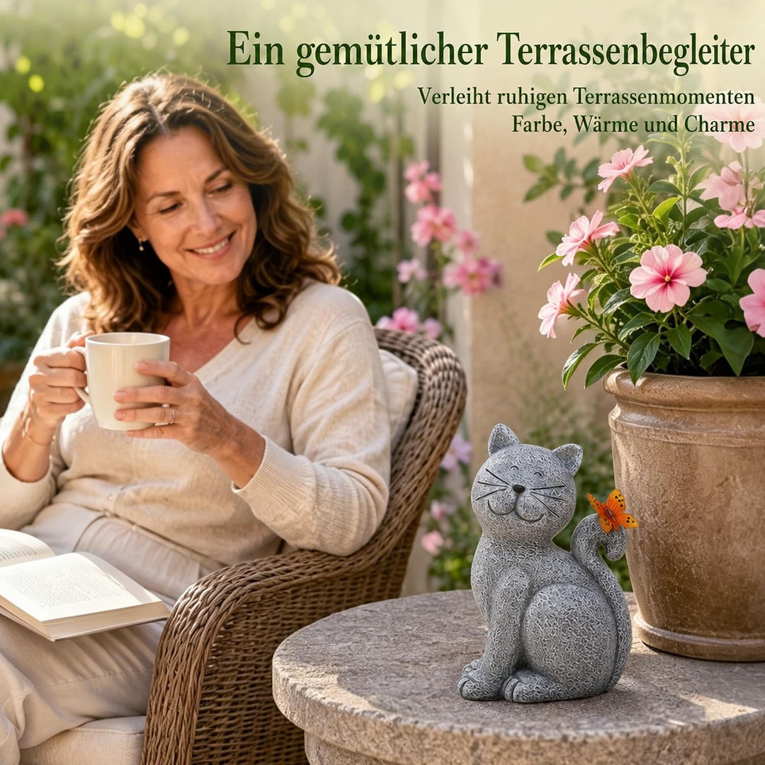 Yeomoo Katzen Figuren mit Solar Schmetterling Deko Wohnzimmer Gartendeko für draussen: Lustig katze