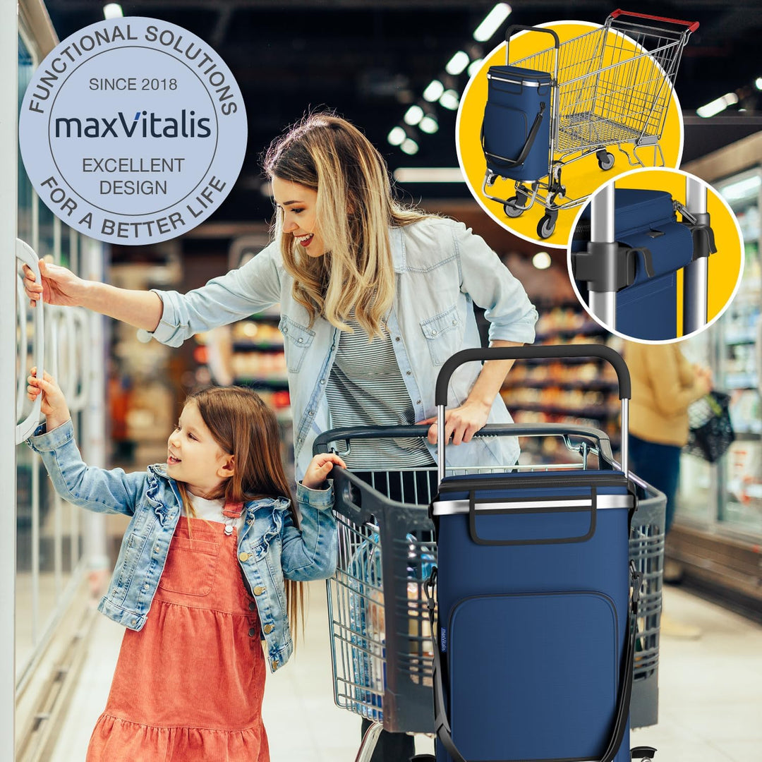 maxVitalis Einkaufstrolley Treppensteiger mit Kühlfach, Einkaufsroller klappbar, Shopping Trolley hö