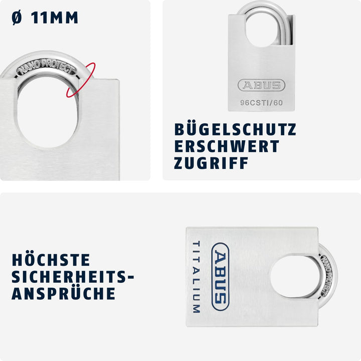 ABUS Titalium Vorhängeschloss 96CSTI/60 - leichter Schlosskörper aus massivem Spezial-Aluminium - mi