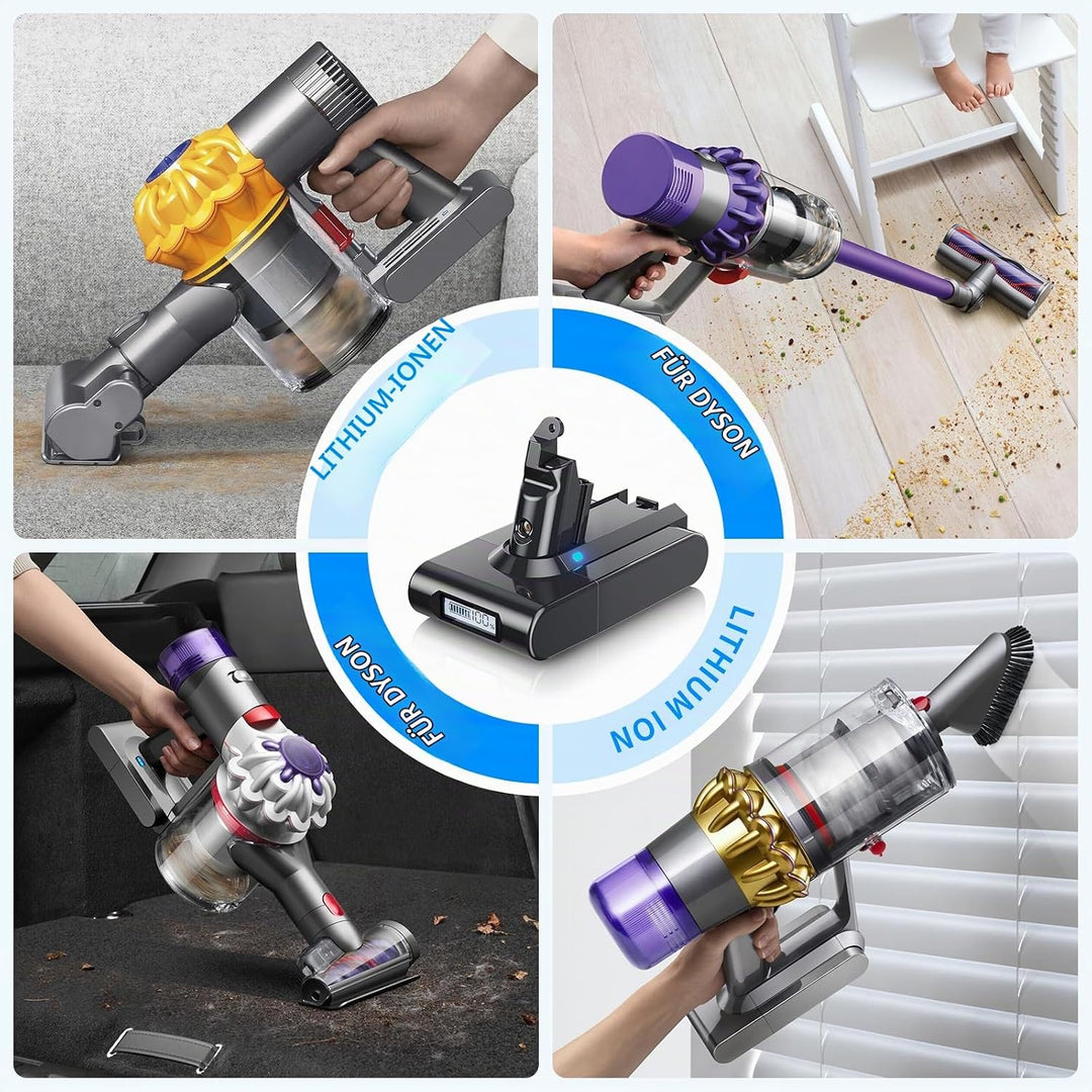 8000mAh V6 Ersatzakku für Dyson V6 Akku mit LCD-Bildschirm Kompatibel mit DC58 DC59 DC61 DC62 DC72 D