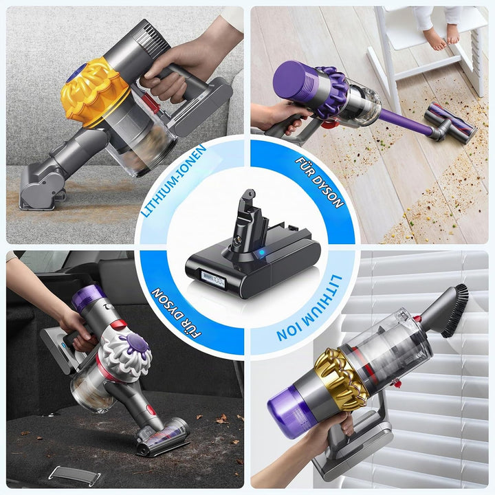 8000mAh V6 Ersatzakku für Dyson V6 Akku mit LCD-Bildschirm Kompatibel mit DC58 DC59 DC61 DC62 DC72 D