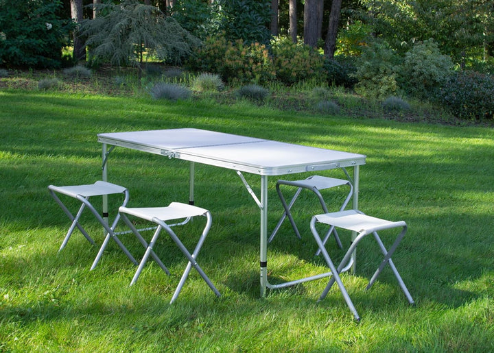 JUMI Klappbarer Campingtisch - Beistelltisch mit 4er Stuhle Set, Klapptisch zum Camping, Multifunkti