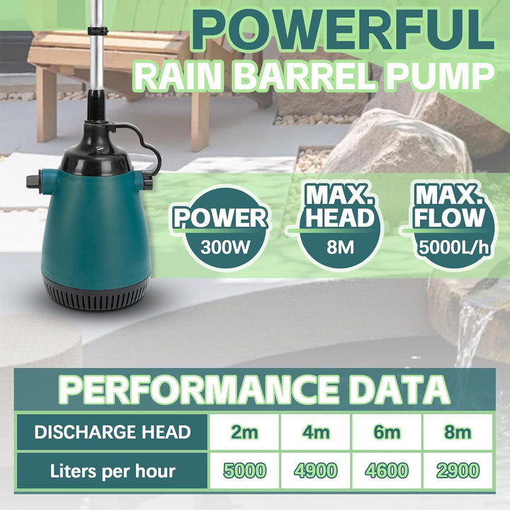 Akku-Tauchdruck/Regenfasspumpe Kompatibel mit Makita 18V Lithium Akku, Fördermenge max. 5000L/h, Sch