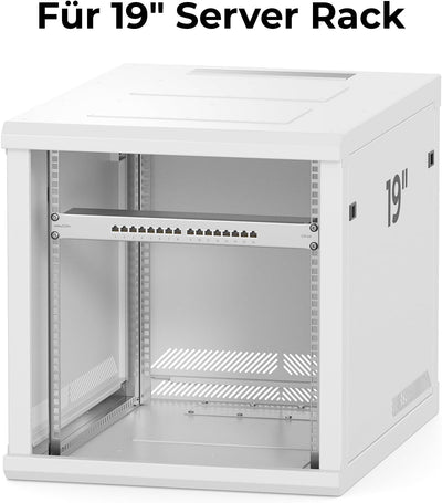 deleyCON CAT 6a Patchpanel Verteilerfeld 16 Port - Desktop 19" Zoll Rackeinbau Servermontage RJ45 Ge
