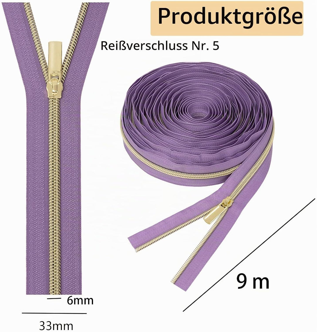 GUBOCA 9 M Reissverschluss,Näh Endlosreissverschluss mit Zipper,mit 30 Stück Reissverschlüsse Zubehö
