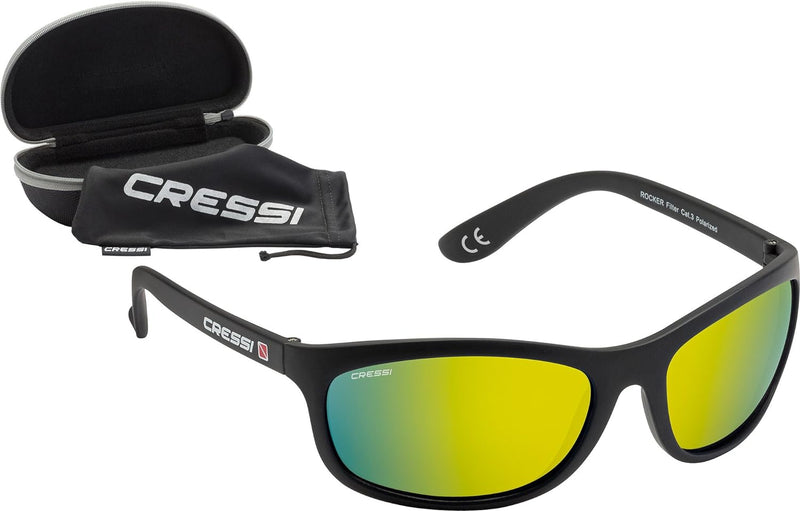 Cressi Unisex Erwachsene Rocker Sonnenbrille Für Sport Schwarz/Verspiegelt Linsen Gelb Ultra Flex, S