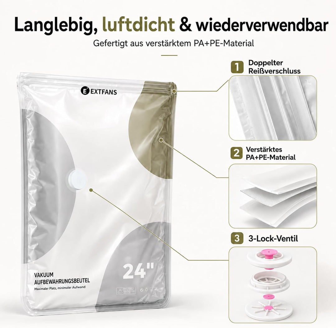 Vakuumbeutel für Kleidung &amp; Bettwäsche, Wiederverwendbare Vakuumbeutel mit Ventil, Platzsparende Vak