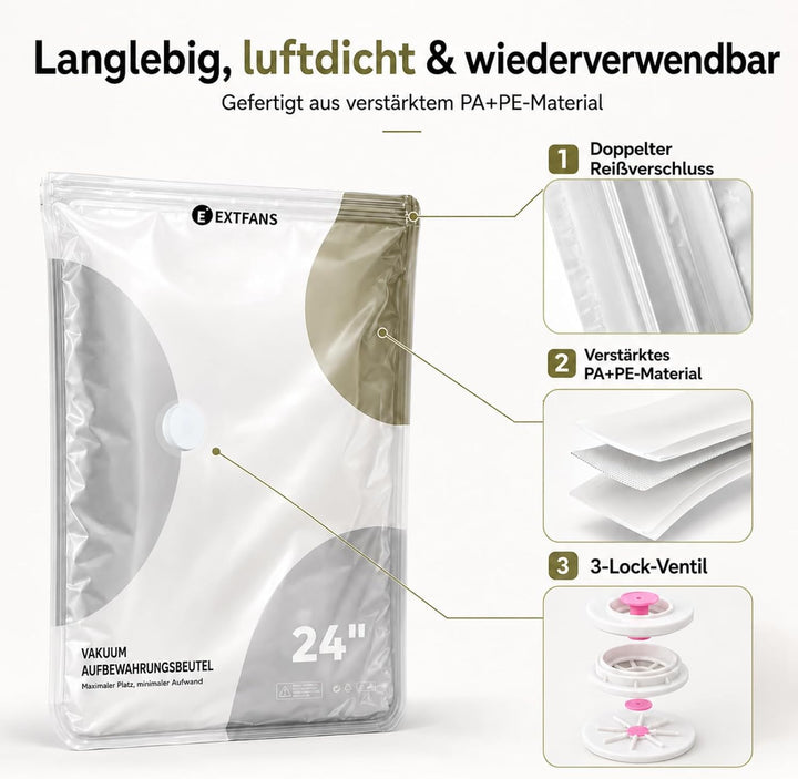 Vakuumbeutel für Kleidung &amp; Bettwäsche, Wiederverwendbare Vakuumbeutel mit Ventil, Platzsparende Vak