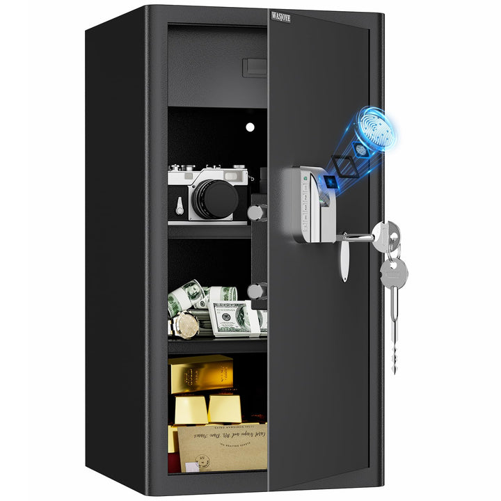 WASJOYE 103L Grosser Fingerabdruck Tresor für Zuhause, Safe mit Feuerfeste Schublade, Biometrischer