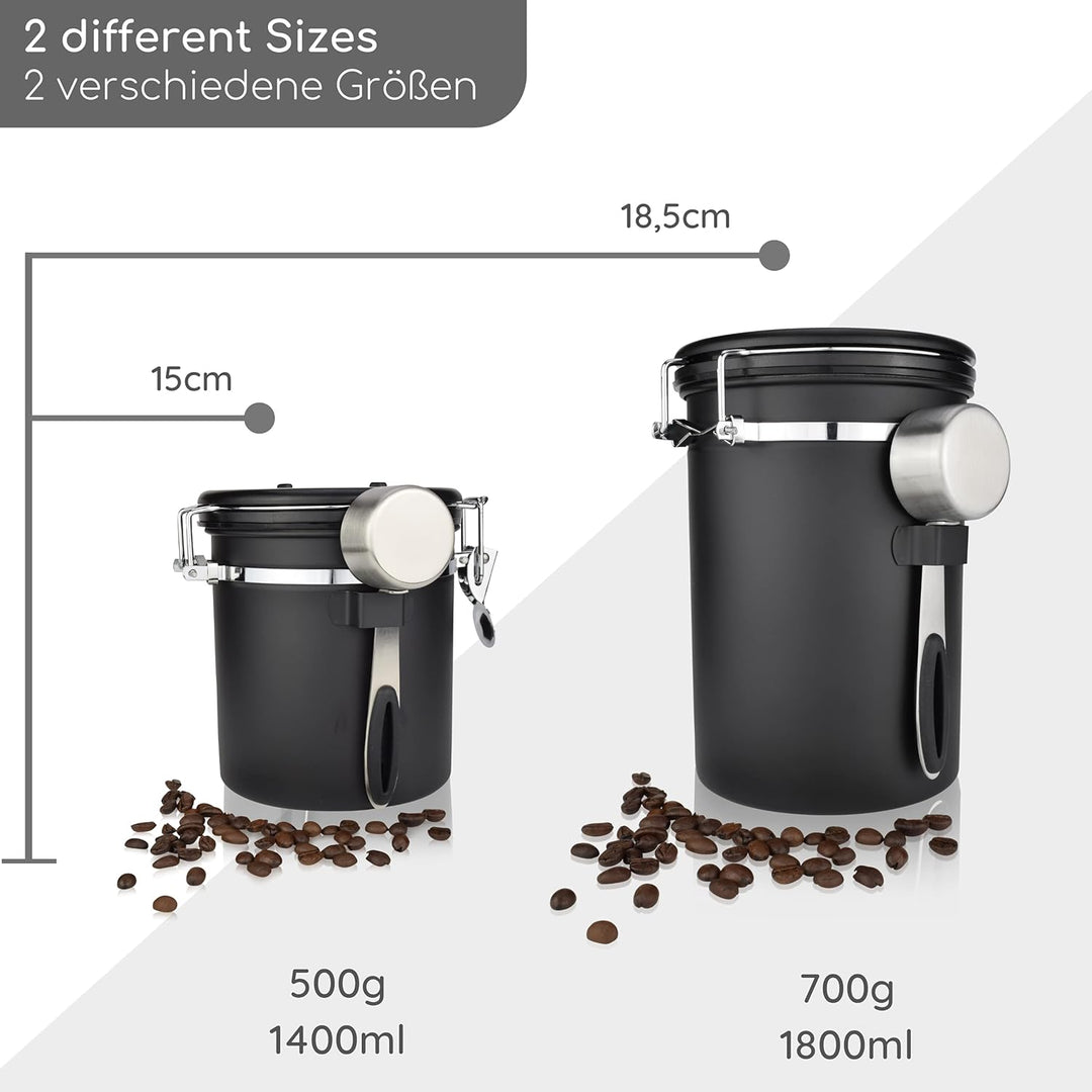 Milu Kaffeedose luftdicht | 500g, 700g | Kaffeebohnen Behälter Edelstahl Vorratsdosen Vakuum Kaffeeb