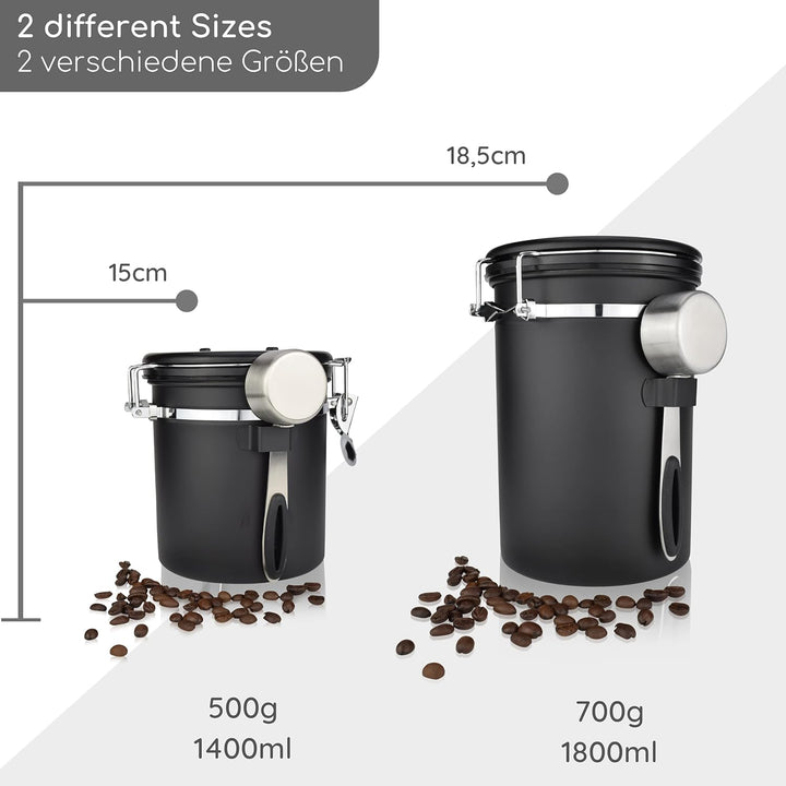 Milu Kaffeedose luftdicht | 500g, 700g | Kaffeebohnen Behälter Edelstahl Vorratsdosen Vakuum Kaffeeb