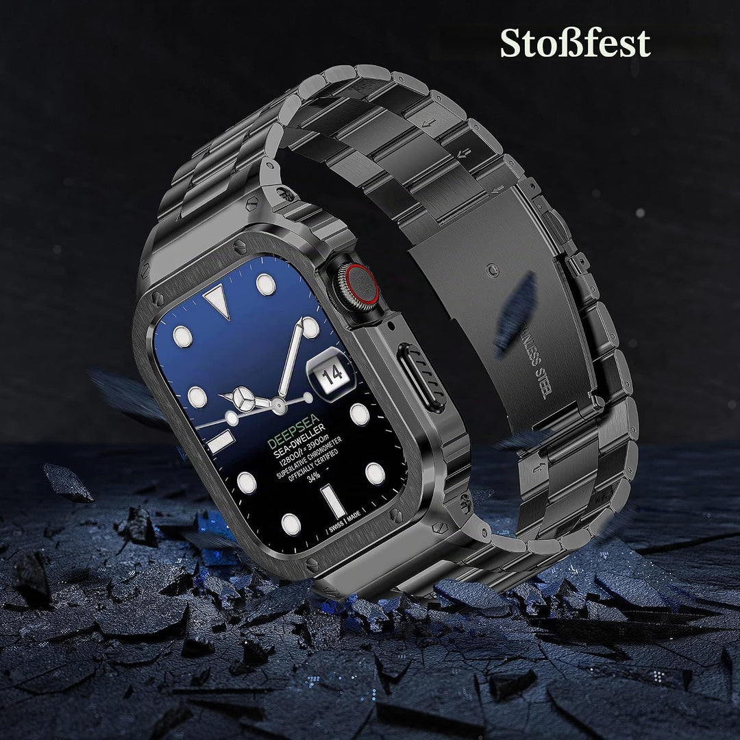 HASLFM Edelstahl Apple Watch Armband mit Gehäuse Kompatibel mit Apple Watch Series 9/8/7(41mm) 6/5/4