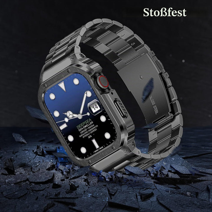 HASLFM Edelstahl Apple Watch Armband mit Gehäuse Kompatibel mit Apple Watch Series 9/8/7(45mm),Robus