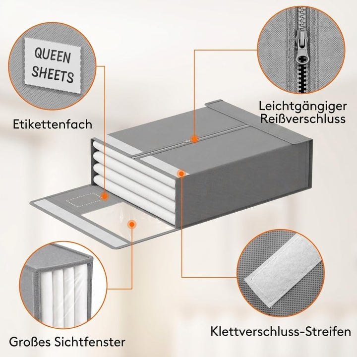 Lifewit 4 Stück Bettlakenbeutel, Faltbarer Bettwäsche-Organizer für Bettlaken mit Klarsichtfenster,
