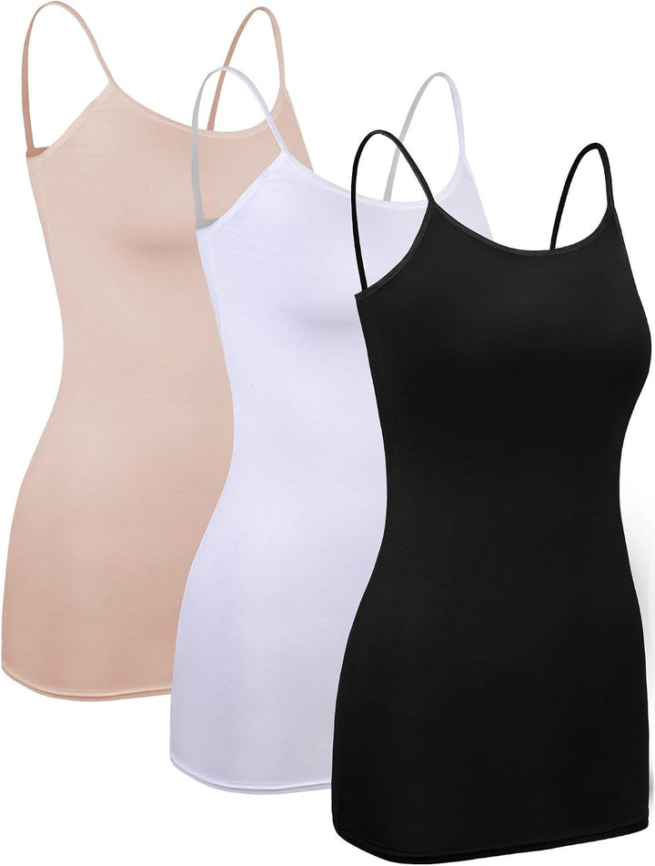 WILLBOND 3 Pieces Women Basic Long Tanks Adjustable Spaghetti Strap Camisole Top Set Von Farben 2 L,