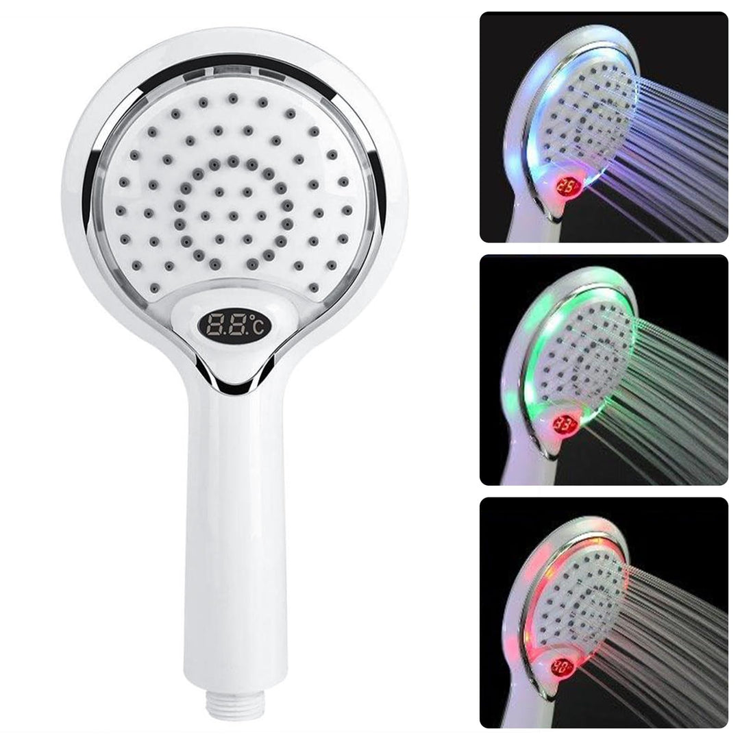 3 Farbe LED Handheld Dusche Spray Kopf mit Digitale Temperaturanzeige, Wasser Flow Powered ABS Chrom