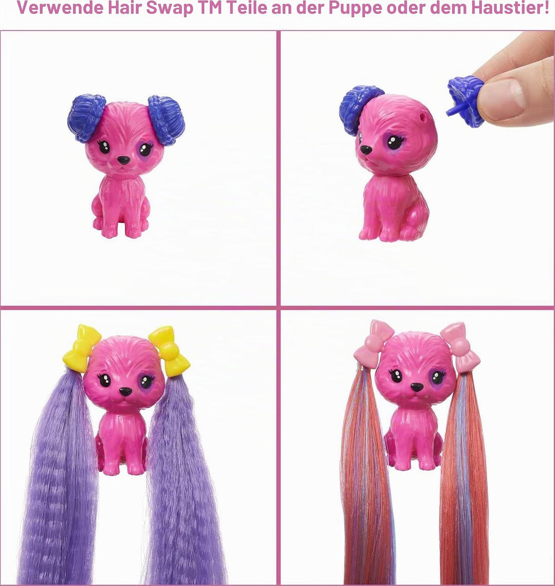 Barbie HBG40 - Color Reveal Bows Haarwechsel Puppe, Glitzerblau Spielset mit 25 Überraschungen rund