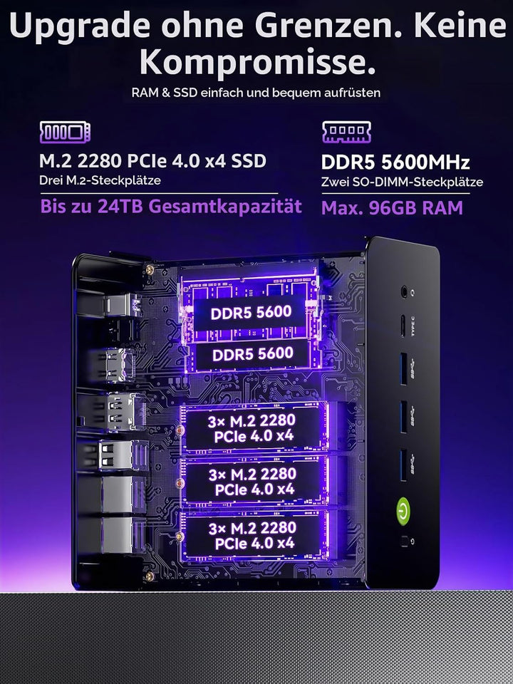 GMKtec Mini PC, K15 Intel Core Ultra 5 125U(Turbo 4,3 GHz, 12C/14T) Micro-PC Vorinstalliertes 11 Pro