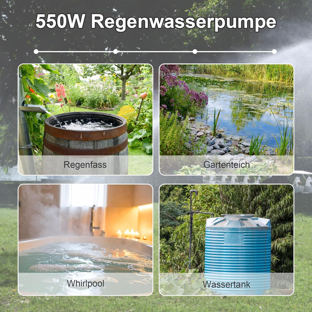 FOTING Regenwasserpumpe mit Kabel: Tauchdruckpumpe mit integriertem Filter, Fördermenge 5.500 l/h, F
