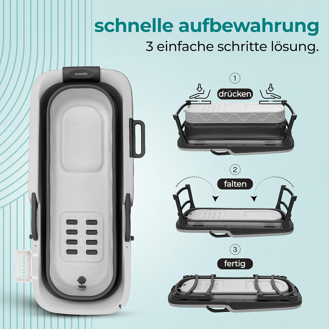 SereneLife Faltbare Badewanne Erwachsene 150 cm – Mobile Klappbare Badewanne für Dusche mit Deckel u