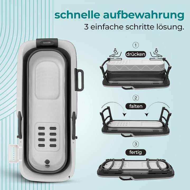 SereneLife Faltbare Badewanne Erwachsene 150 cm – Mobile Klappbare Badewanne für Dusche mit Deckel u