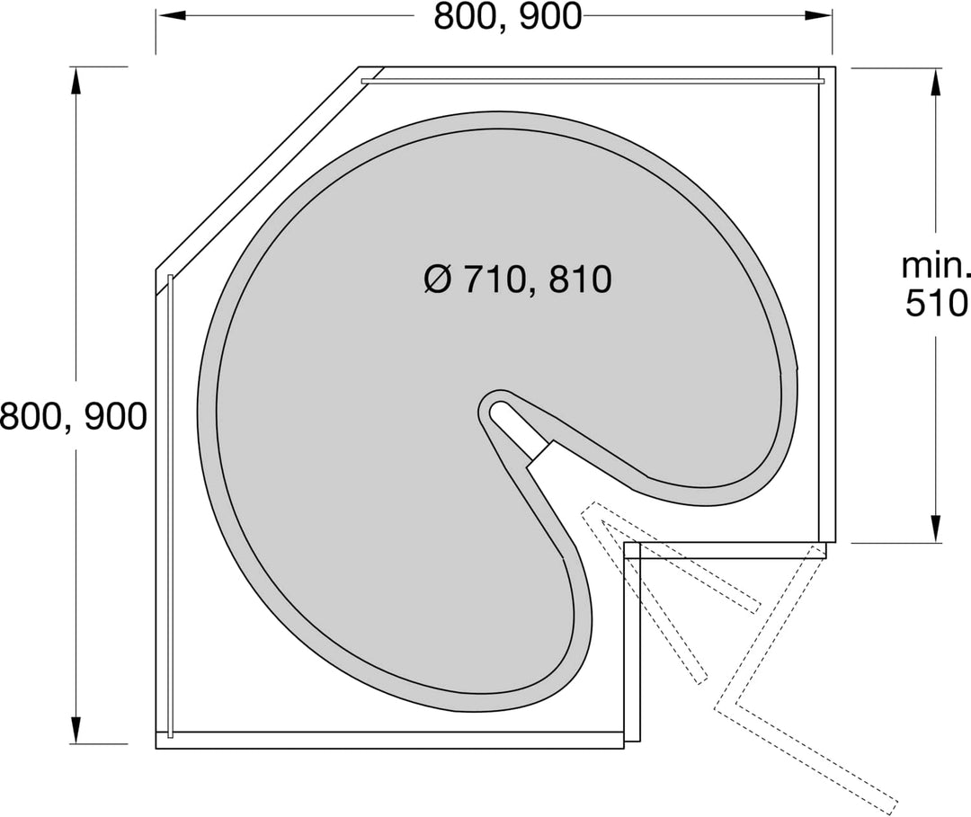 NINKA 5850.96 70962 ProArc 3/4 Kreis-Schwenkboden für Küchen Eckschrank, KB 800mm mit integrierter A
