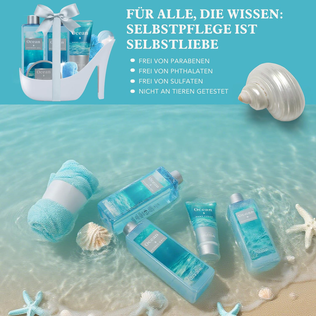 SPA LUXETIQUE Damen Bad Geschenkset -8tlg Ozeanduft Geschenkset mit Duschgel, Handcreme, Schaumbad,
