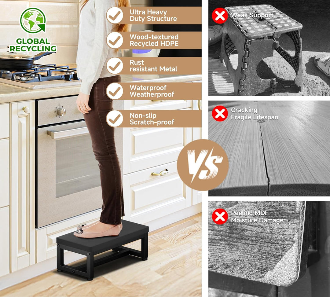 Tritthocker aus Holz für Erwachsene & Kinder, Klohocker 500lbs Tragkraft, Anti-Rutsch Oberfläche & V