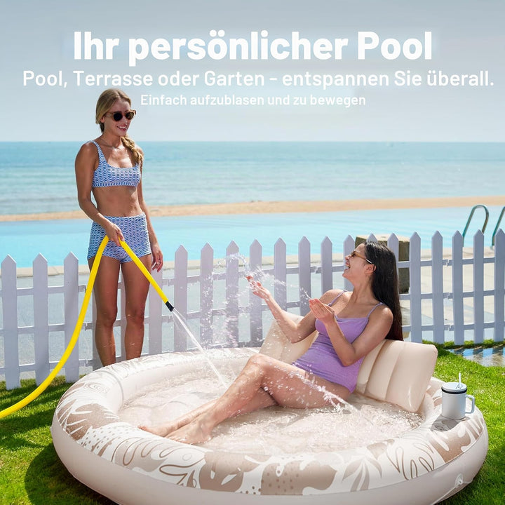 Sloosh Aufblasbare Sonnenpool,Luftmatratzte Pool 183 x 165 cm, Schwimmring für Erwachsene mit Kissen