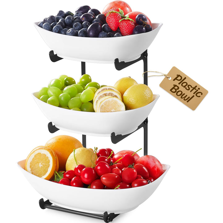 Lifewit Obst Etagere mit 3 Etagen, Servierplatte zum Anrichten von Speisen, weisse wiederverwendbare