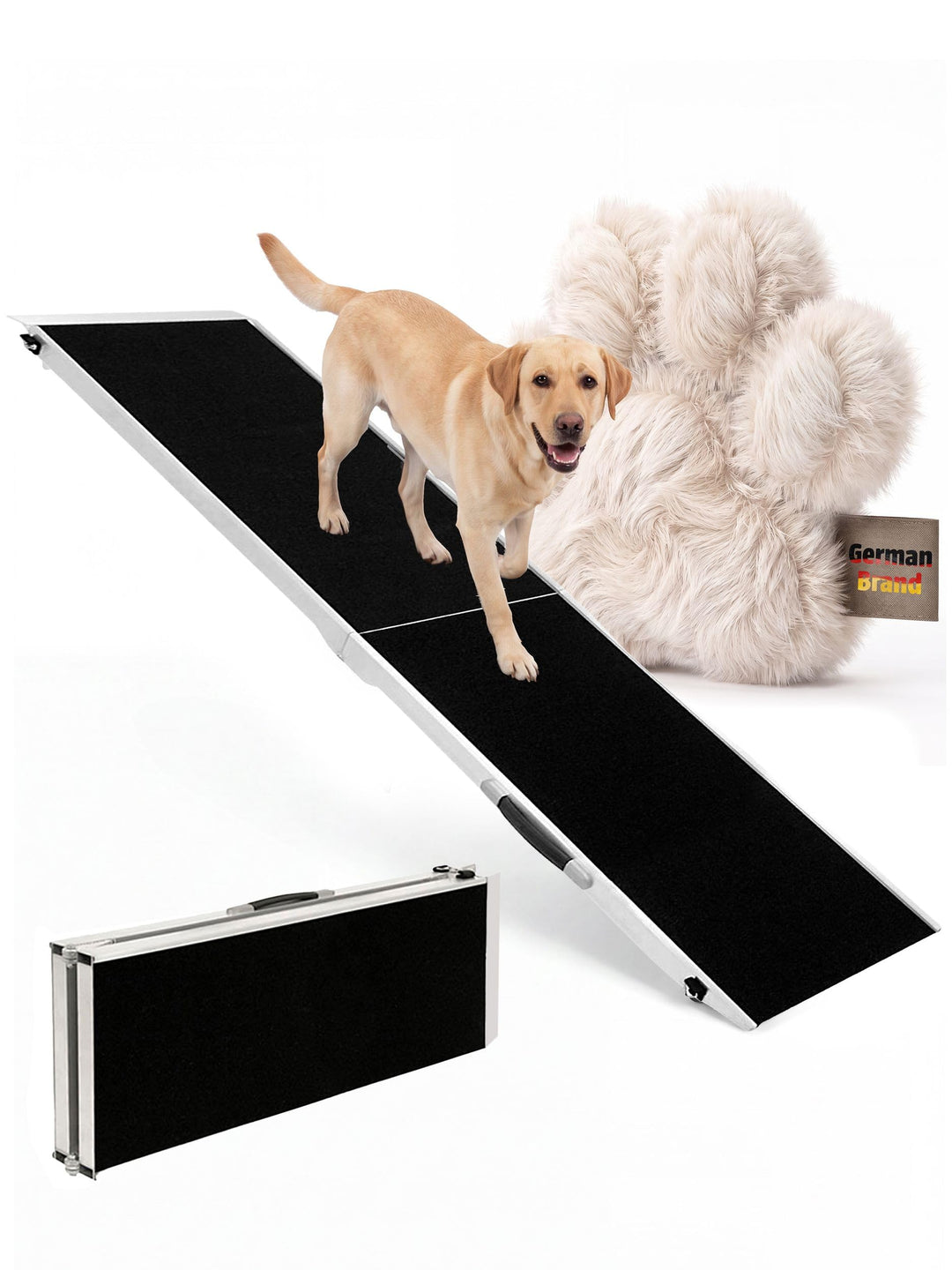 Hunderampe Hundetreppe Länge 155 cm, 150 kg Belastbarkeit Auto Kofferraum Treppen Rampe Einstiegshil