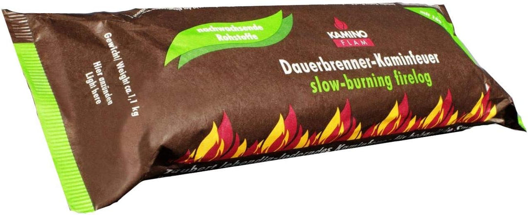 10 Stück KaminoFlam® Dauerbrenner-Kaminfeuer, 100 % nachwachsende Rohstoffe, für Kaminofen, Kachelof
