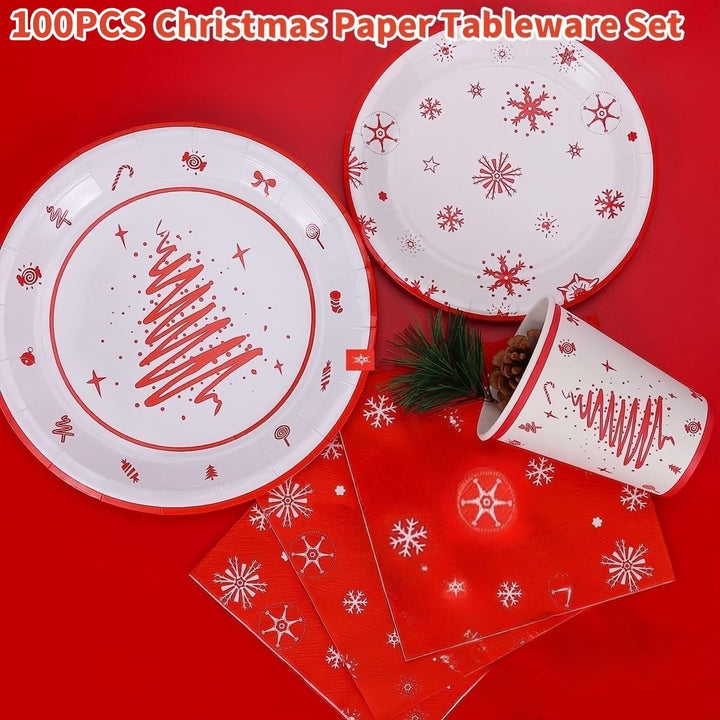 KAHEIGN 168Pcs Weihnachten Geschirr Set für 24 Personen, Papier Partygeschirrset mit 24Sets Speisete