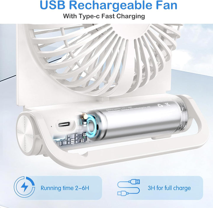 EasyAcc Tischventilator Sehr Leise, Tischventilator Batterie Tragbarer USB Ventilator 4000 Akku 4 Ge