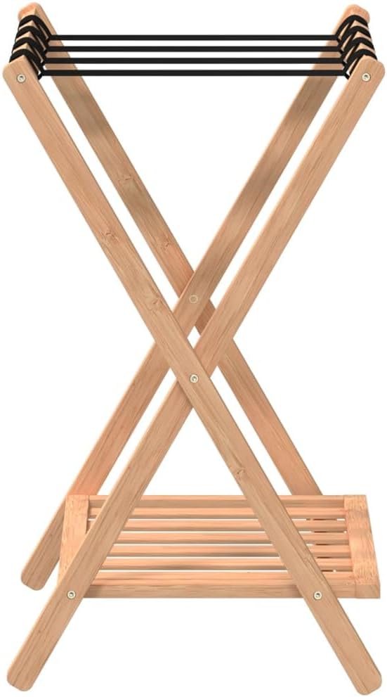 Gepäckablage aus Bambus 68 x 38 x 58 cm klappbar mit zwei Ablagen, Kofferständer und Gepäckständer f