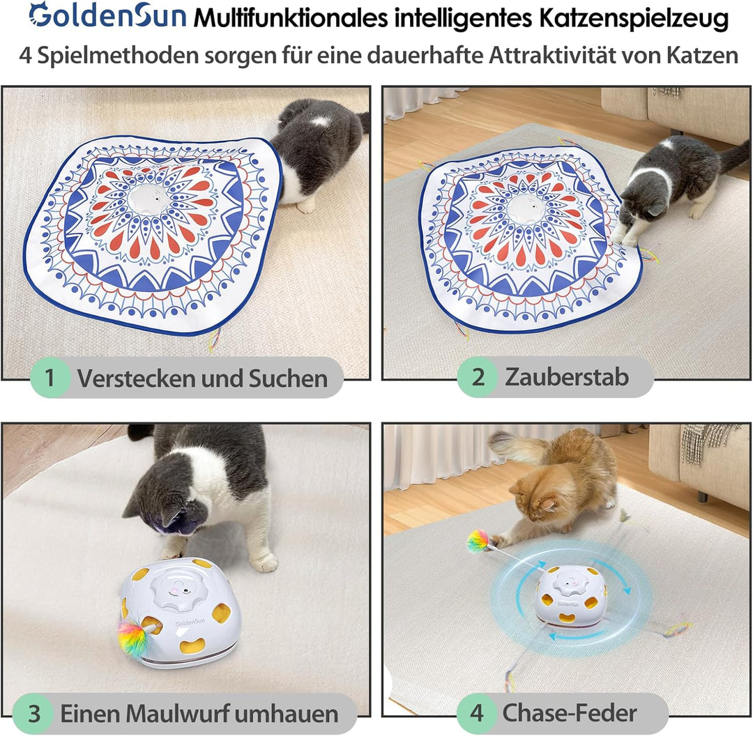 GoldenSun Katzenspielzeug, Aufladbares Interaktives 4-in-1 Katzen Zubehör im Innenbereich, Kitten Sp