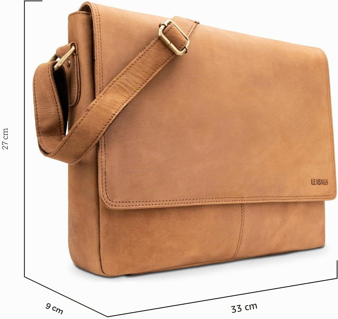 LEABAGS Leder Umhängetasche Herren & Damen I Echtleder Laptoptasche bis 14 Zoll I Messenger Bag mit