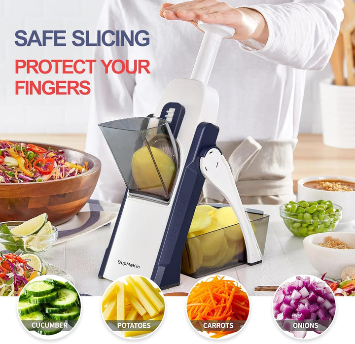 SupMakin Gemüseschneider, Once for All Verstellbar Gemüsehobel Mandoline Vegetable Slicer Pommesschn