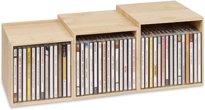 cubix CD-Box bambus, CD-Aufbewahrungs-Boxen aus Holz. Set mit 3 Boxen. Zur Aufbewahrung von bis zu 4