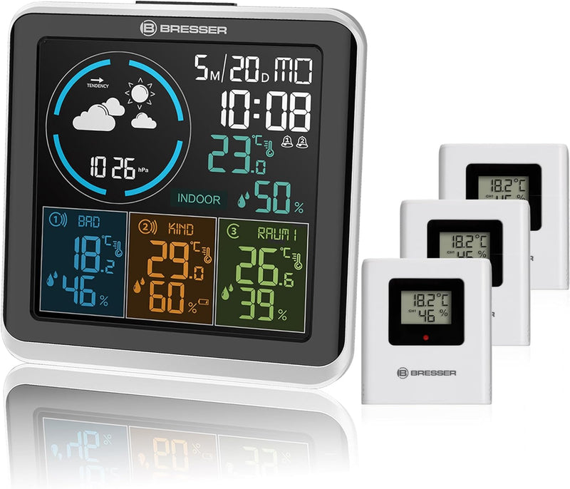 Bresser Wetterstation Funk mit Aussensensor Quadro Individio mit 4 unterschiedlichen Messpunkten ink