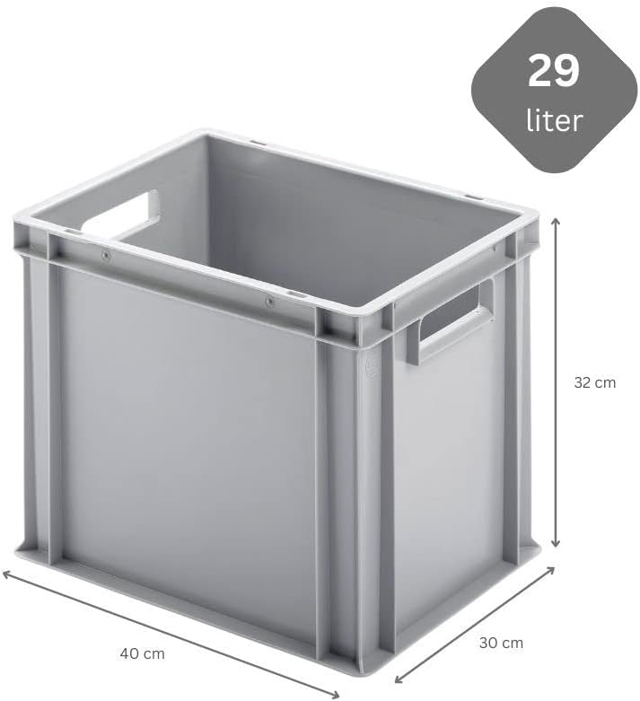 PROREGAL SuperSparSet 4x Eurobehälter mit offenem Griff & Scharnierdeckel | HxBxT 32x30x40cm | 29 Li