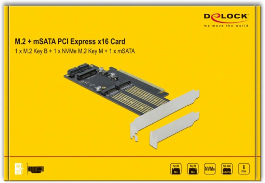 Delock PCI Express x16 Karte zu 1 x M.2 Key B + 1 x NVMe M.2 Key M + 1 x mSATA