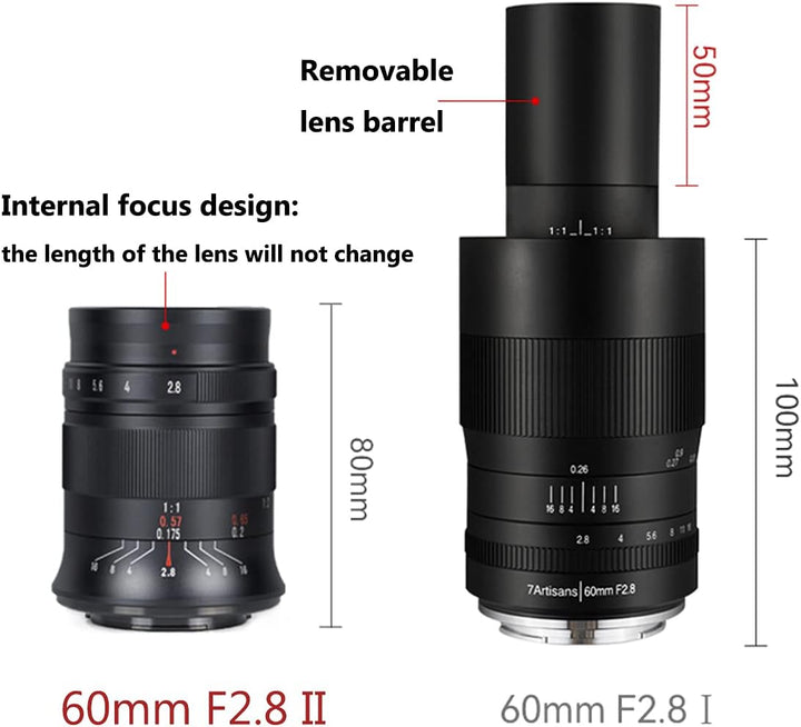7artisans 60mm F2.8 II APS-C 1:1x Super Makro Spiegelloses Kameraobjektiv Geeignet für Canon EOS-M M
