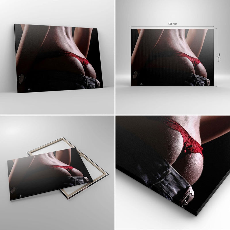 Bilder auf Leinwand 100x70cm Leinwandbild mit Rahmen Frau Körper String Gross Wanddeko Bild Schlafzi