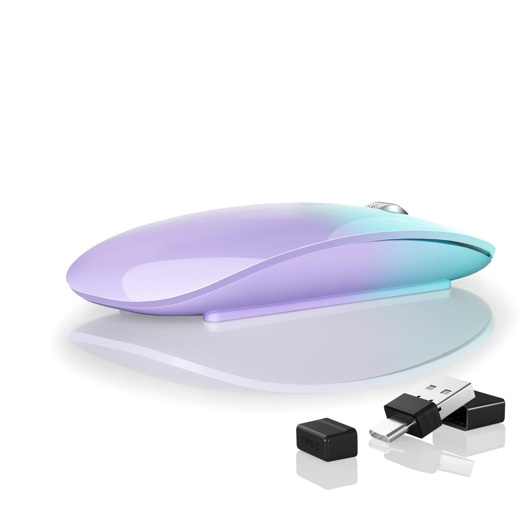 Uiosmuph G11 kabellos Maus, Leise USB-C aufladbar Mouse,Grün und Lila, Grün und Lila