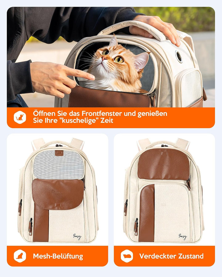 Sensej x Pawmee Katzenrucksack mit Staufach für Katzentoilette – Tragbar &amp; Platzsparend, Ausziehbare