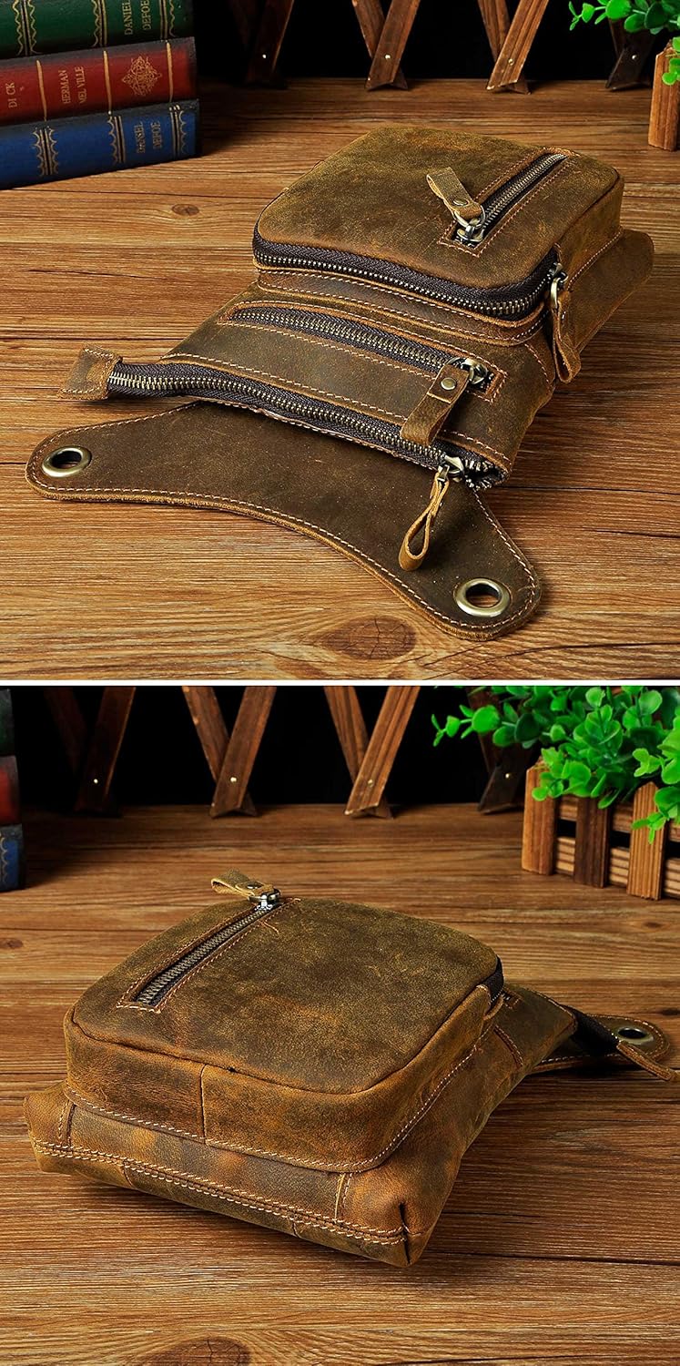 Le'aokuu Herren Leder Motorrad Hüfttasche Messenger Schulter Drop Leg Bag